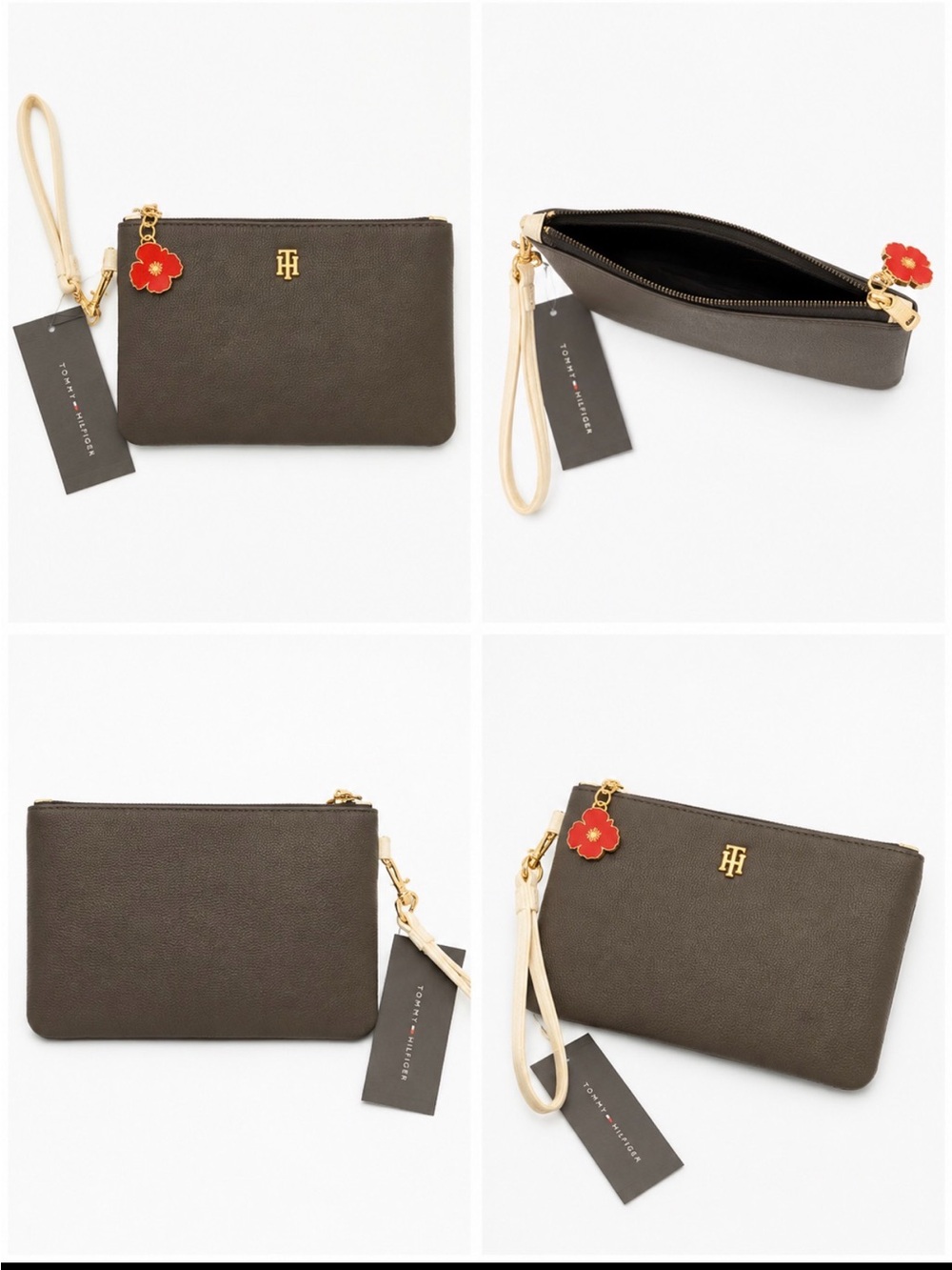 Tommy Hilfiger Wristlet with Cream Strap and Red Flower Charm